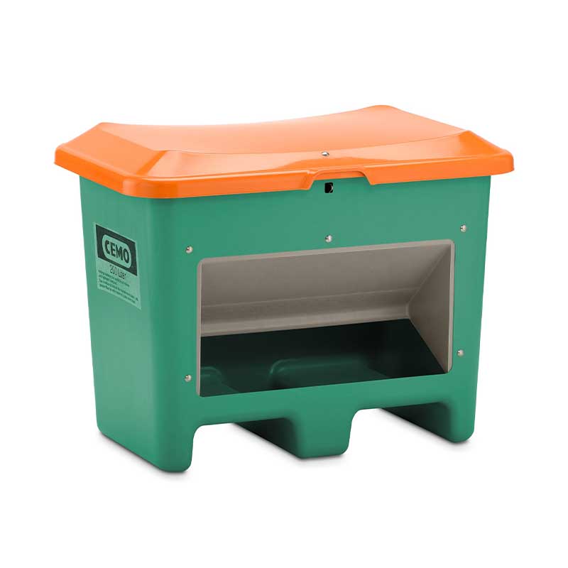 Streugutbehälter Plus 3, 200 l, grün/orange, unterfahrbar, mit Entnahmeöffnung