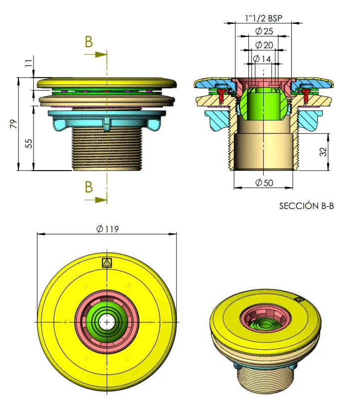 Astral Einlaufdüse Kst Folie mit Flansch Farbe: sand – Bild 4