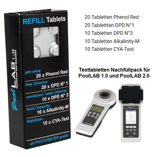 PoolLab 2.0 Pooltester elektronisch Testgerät Wasseranalyse Zubehör: Testtabletten – Bild 2