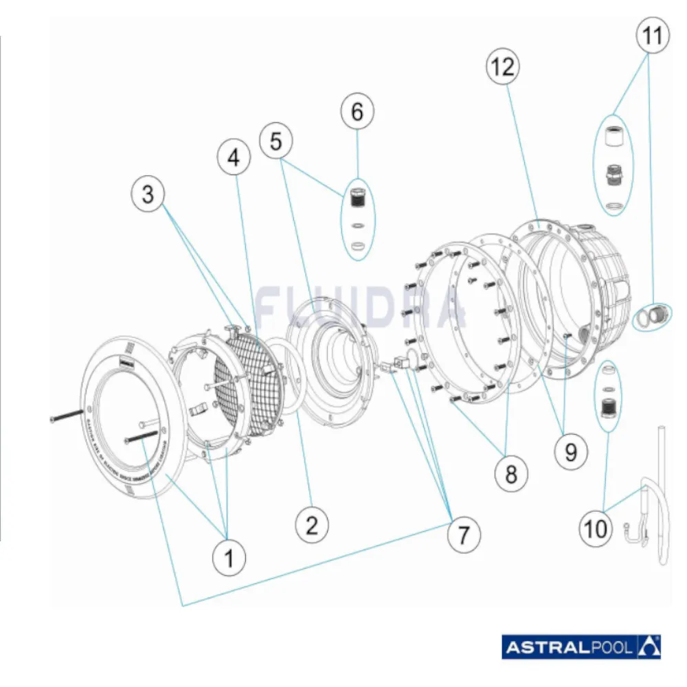 Astral Fluidra Schweinwerfer PAR56 Standart-Serie Lumpiplus PAR56 Ersatzteil: BLENDE hellgrau – Bild 3