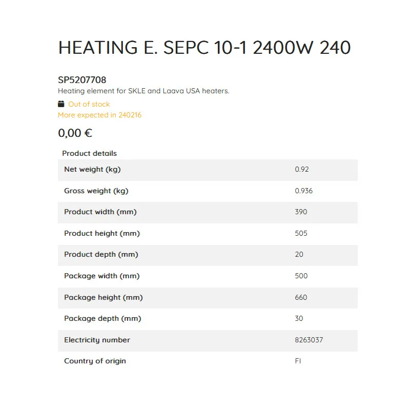 HELO SEPC10-1 SKLE HELO LAAVA Saunatec Knüllwald Heizelement Heizstab Ersatzheizstab 2400 Watt SP5207708 – Bild 3