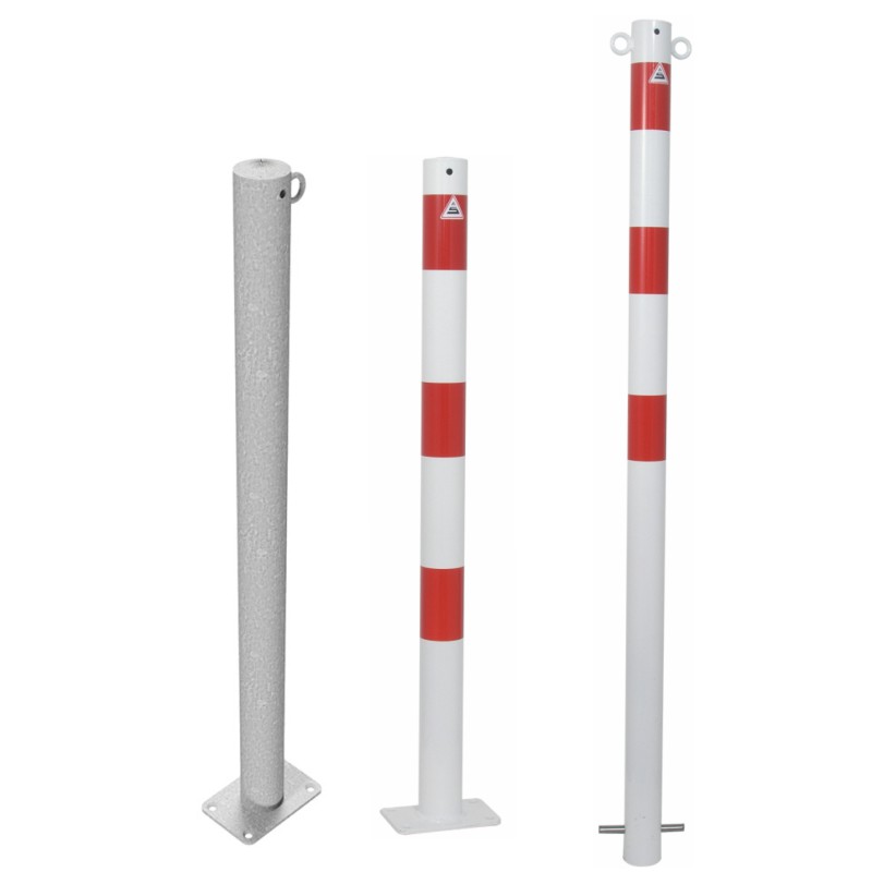 Absperrpfosten Ø 60 mm, ortsfest zum Einbetonieren oder Aufdübeln, rot-weiß / verzinkt