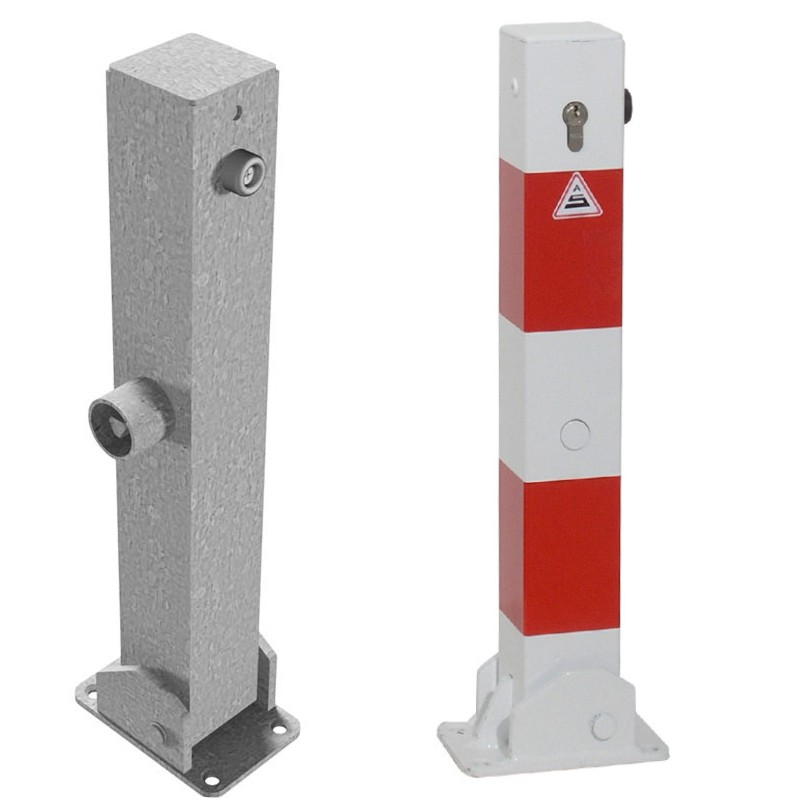 Absperrpfosten 70 x 70 mm, umlegbar, 500 mm Überflur, rot-weiß / verzinkt