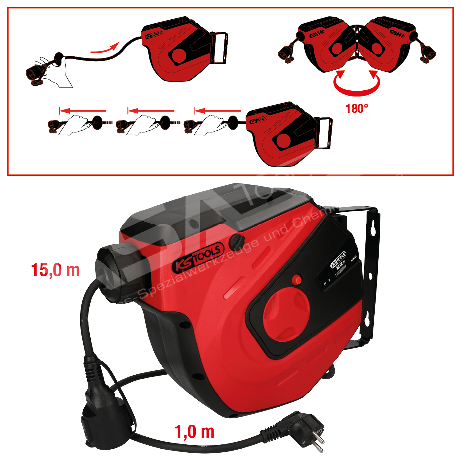 Werkstatt-Kabelaufroller, 15m, 1,5mm² – Bild 3