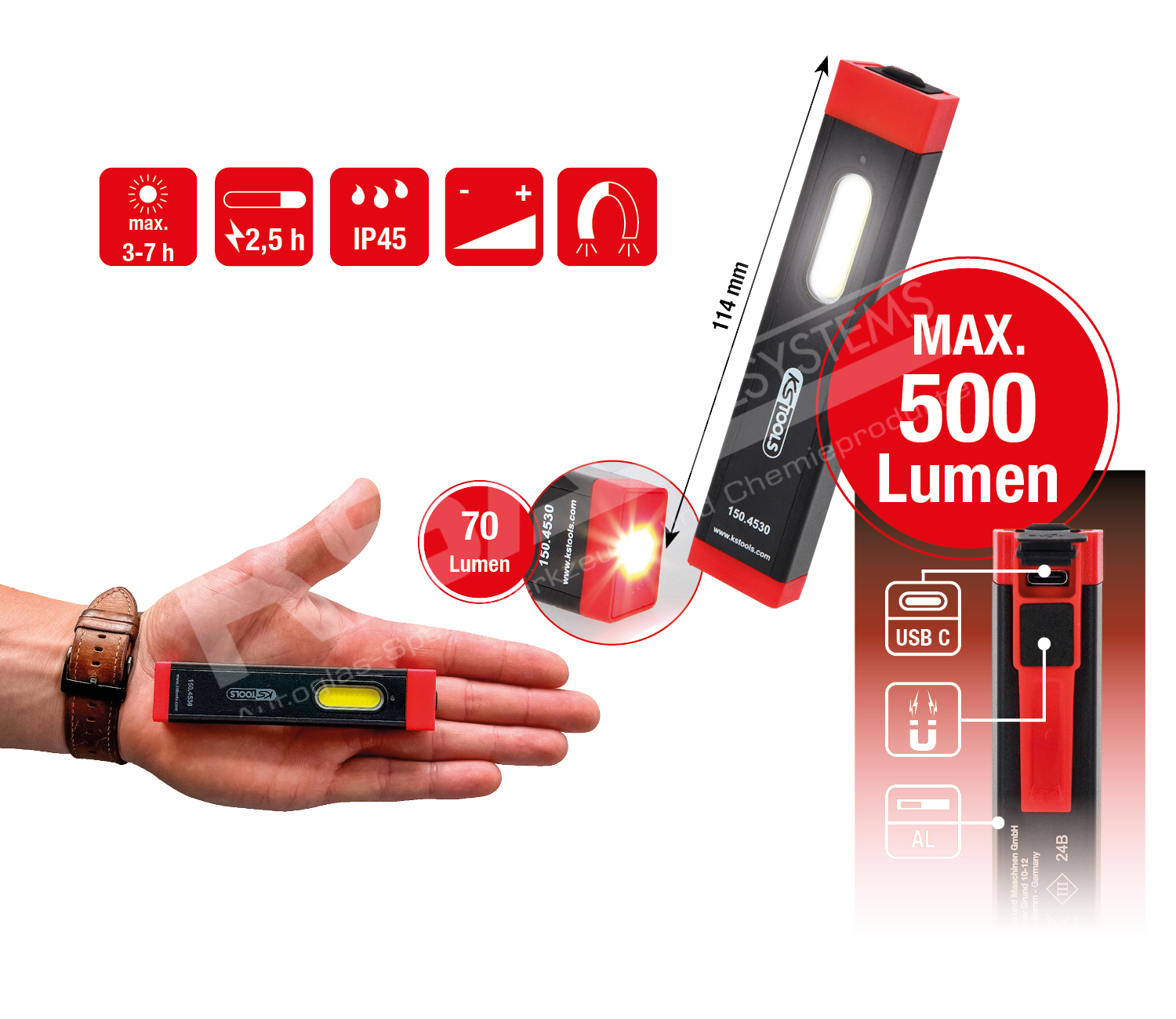 UltimateBEAM Aluminium LED-Inspektionslampe Li-Ion 500 Lumen – Bild 3