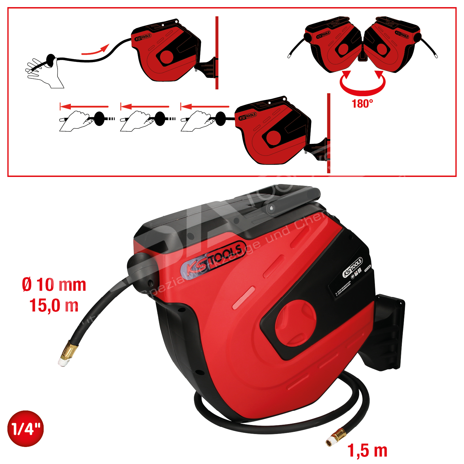 Automatischer Druckluftschlauch-Aufroller, Ø 10mm x 15m – Bild 3