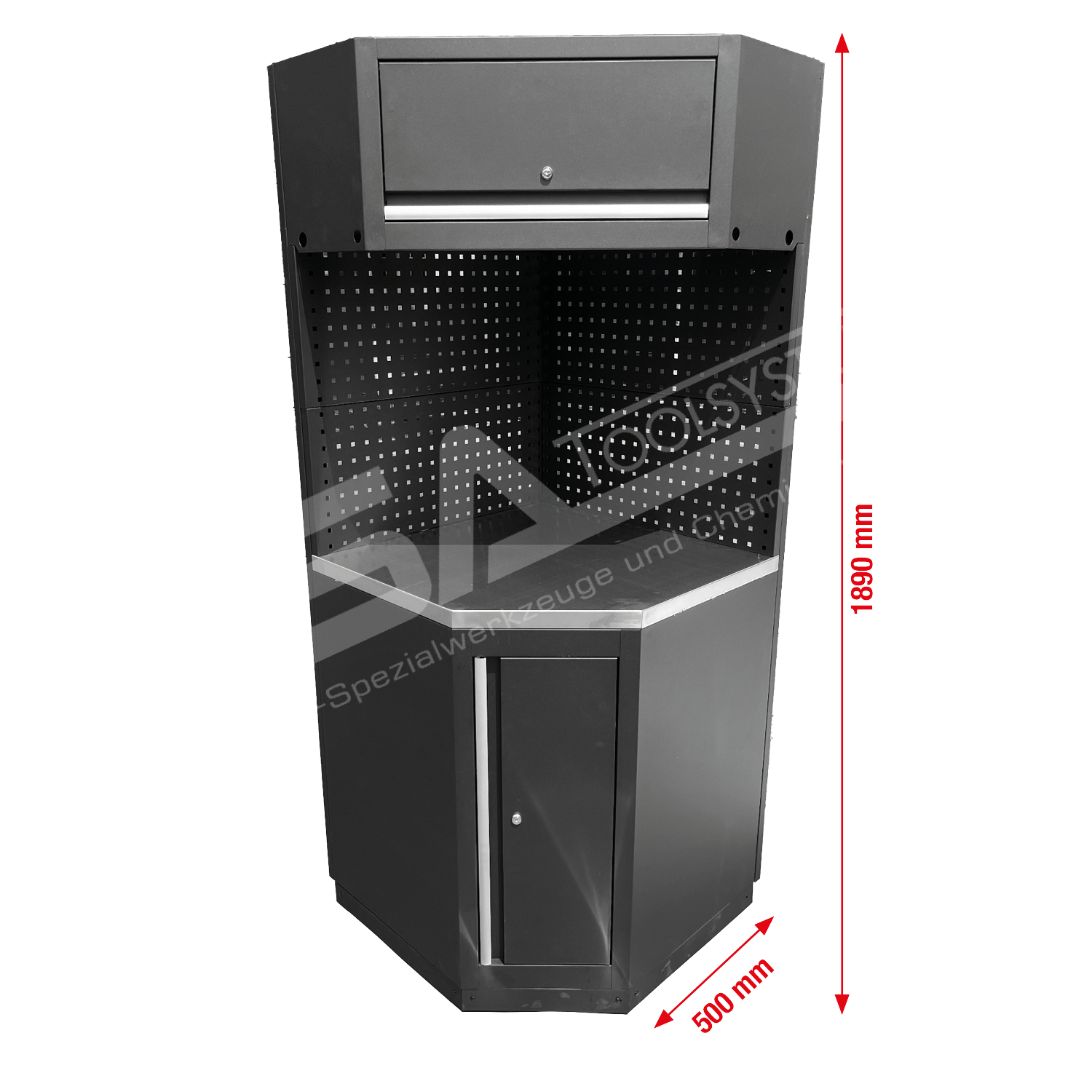 Werkstatt-Schranksystem Eck-Modul, Edelstahlarbeitsplatte – Bild 3