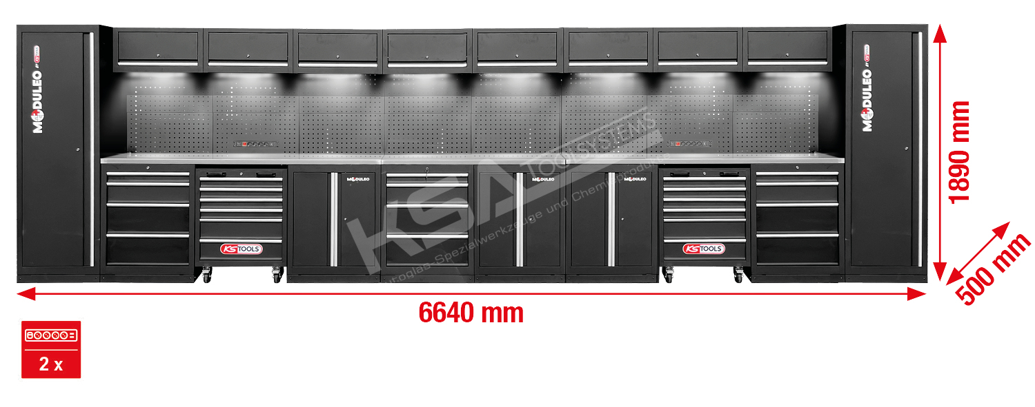 Werkstatt-Schranksystem, gerade, 6640 x 500 mm, Variante 1 – Bild 3