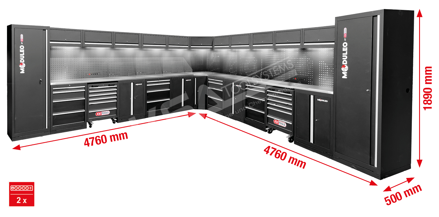 Werkstatt-Schranksystem, L-Form, 4760 x 4760 mm – Bild 3