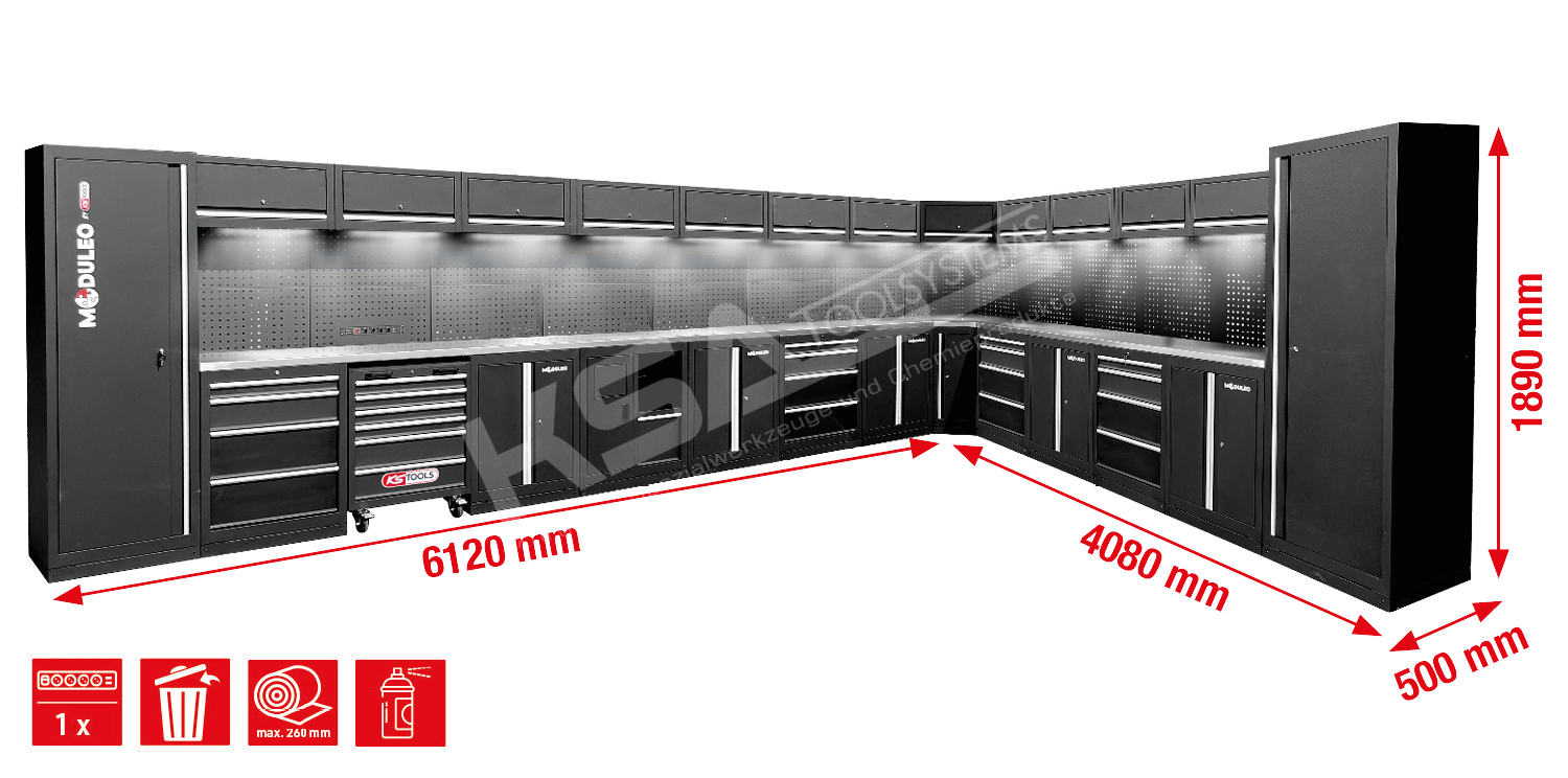 Werkstatt-Schranksystem, L-Form, 6120 x 4080 mm – Bild 3