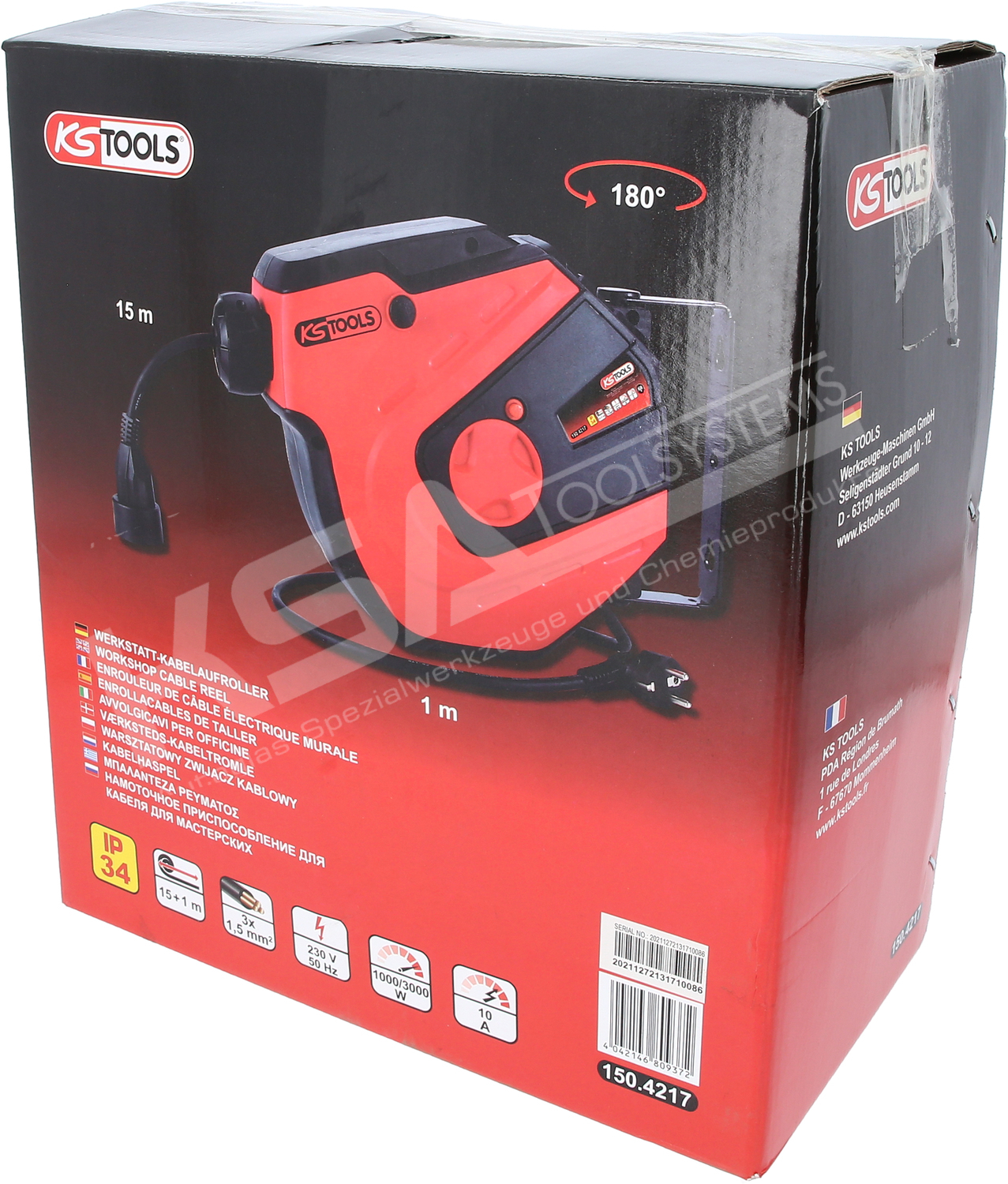 Werkstatt-Kabelaufroller, 15m, 1,5mm² – Bild 6