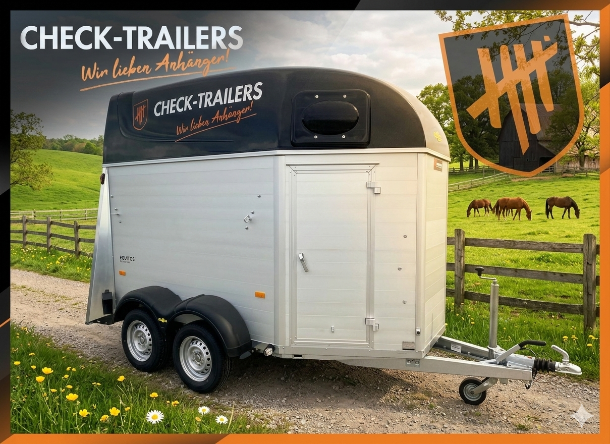 Pferdeanhänger-Aktion für Jungreiter, Equitos Alu Plus 2400 Black Metallic, Sponsor-Pferdeanhänger! mit Check Trailers Aufschrift