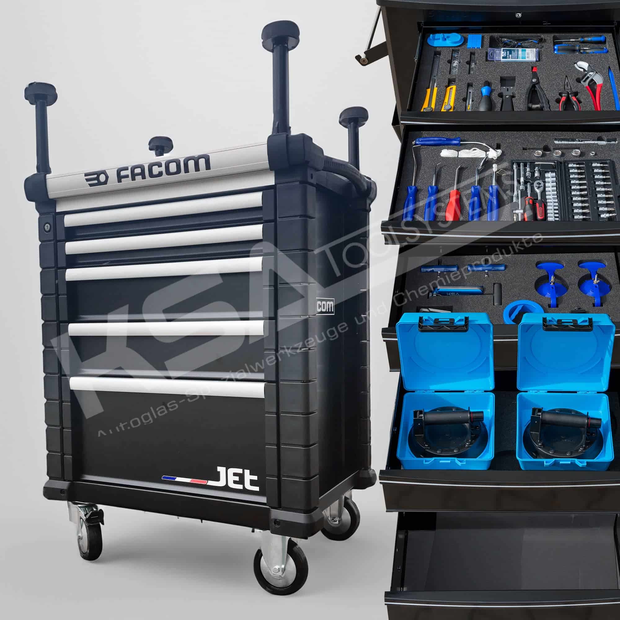 FACOM Autoglaser Werkzeugwagen bestückt mit 50-tlg. Werkzeugsortiment – Bild 2