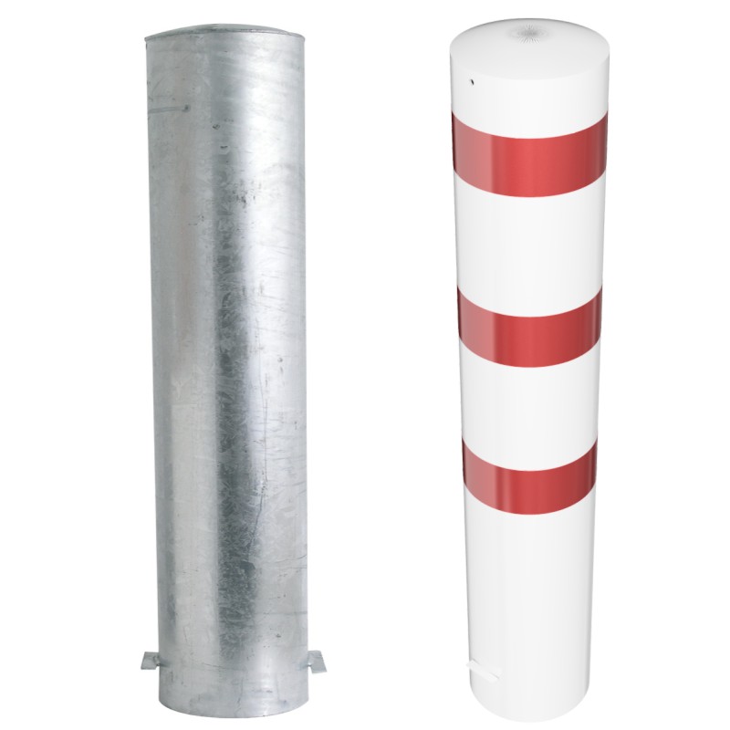 Absperrpfosten Ø 273 mm, ortsfest zum Einbetonieren, rot-weiß / verzinkt