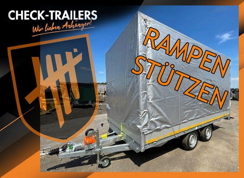 Schnäppchenmarkt Planenanhänger 4022 mit Standardplane 220 cm hoch montiert, 3500 kg, Rampen, Stützfüße