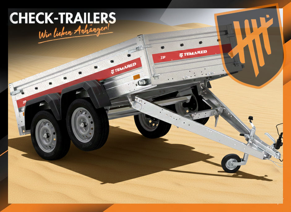 ZIP 2612/2 KIPP, 750kg, kippbare Deichsel, Zweiachser, hohe Nutzlast, ungebremst, 260 x 126 cm, Tieflader